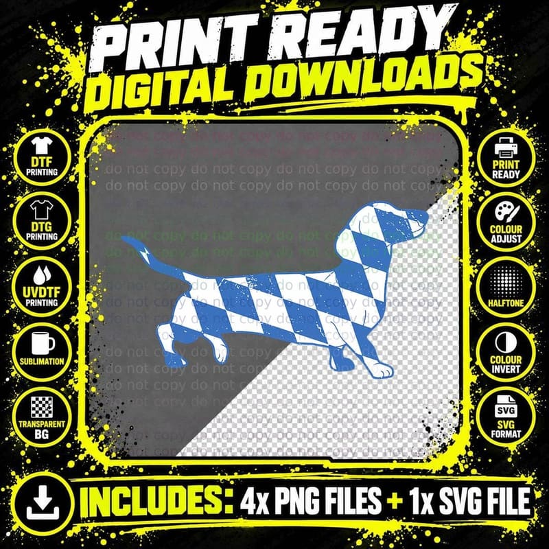 Dachshund Bavarian Flag Funny Vintage Oktoberfest German Png SVG Digital Bundle