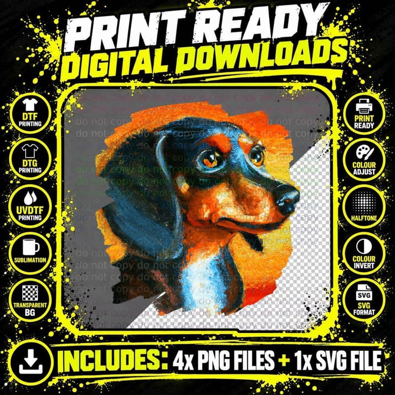 Dachshund Chiweenie Wiener Dog Art Color Painting Dogs Png SVG Digital Bundle
