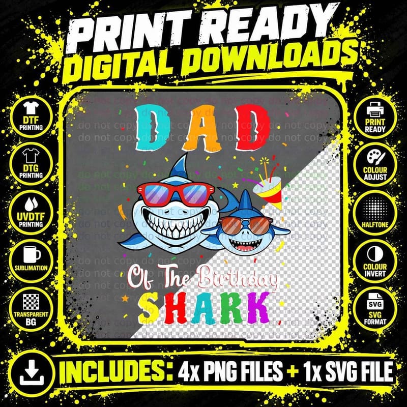 Dad of the Shark Birthday T-Shirt, Family Matching Png SVG Digital Bundle