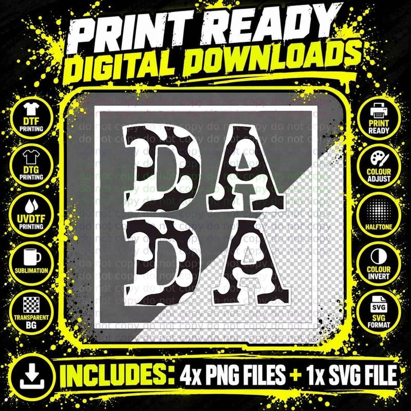 Dada Cow Print Father's Day T-Shirt, Cow Pattern Png SVG Digital Bundle