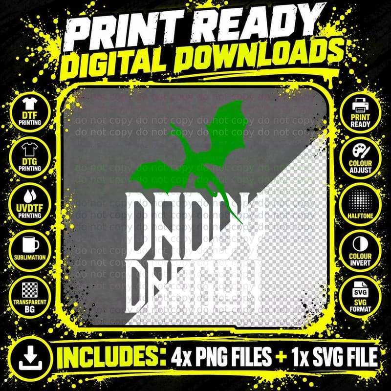 Daddy Dragon T-Shirt, Matching Family Tribe Png SVG Digital Bundle