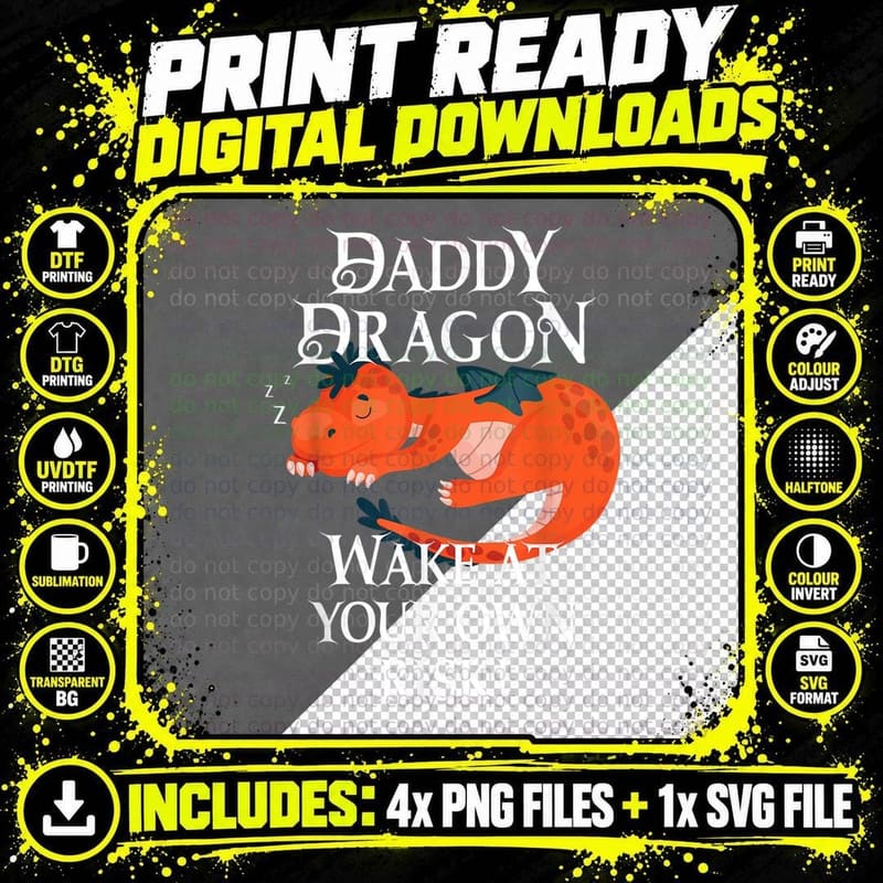 Daddy Dragon Wake at Your Risk T-Shirt Png SVG Digital Bundle