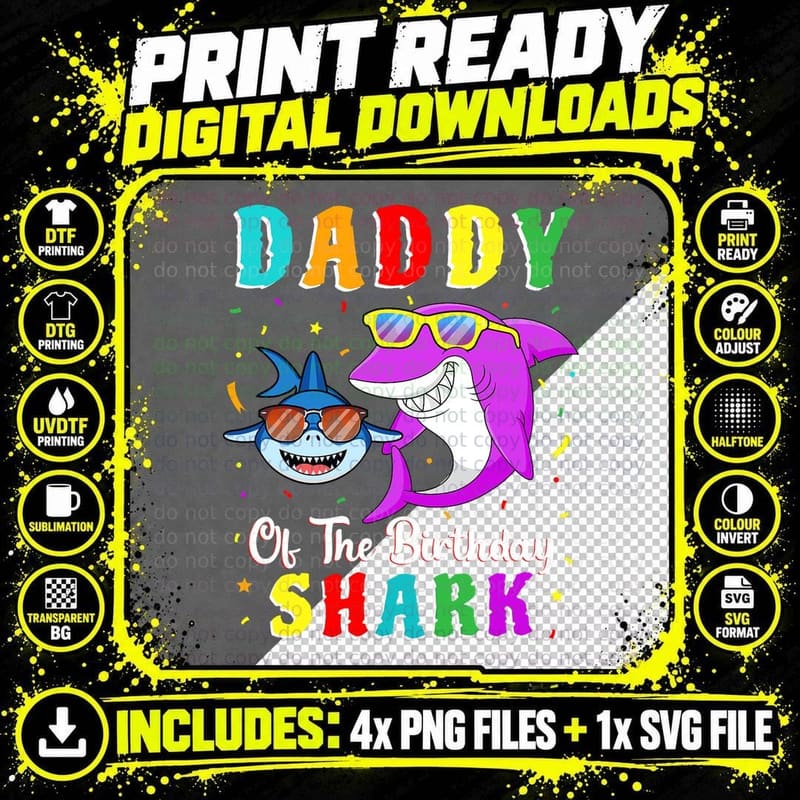 Daddy Shark Birthday T-Shirt, Family Matching Png SVG Digital Bundle