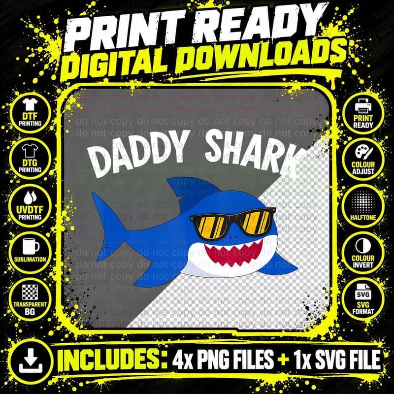 Daddy Shark Father's Day Funny Shark Lover Png SVG Digital Bundle