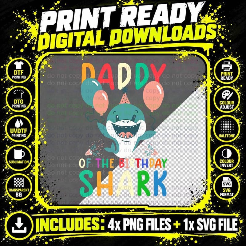 Daddy of the Birthday Shark T-Shirt, Family Matching Png SVG Digital Bundle