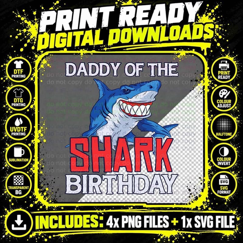 Daddy of the Shark Birthday T-Shirt, Funny Father's Day Png SVG Digital Bundle