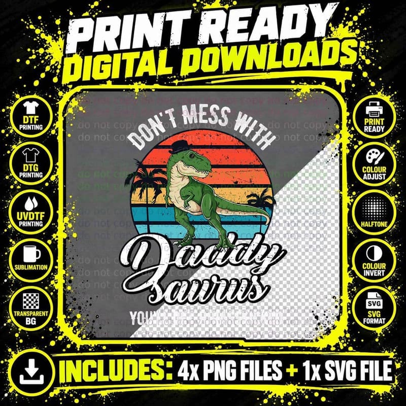 Daddysaurus Rex Dinosaur Father's Day T-Shirt Png SVG Digital Bundle