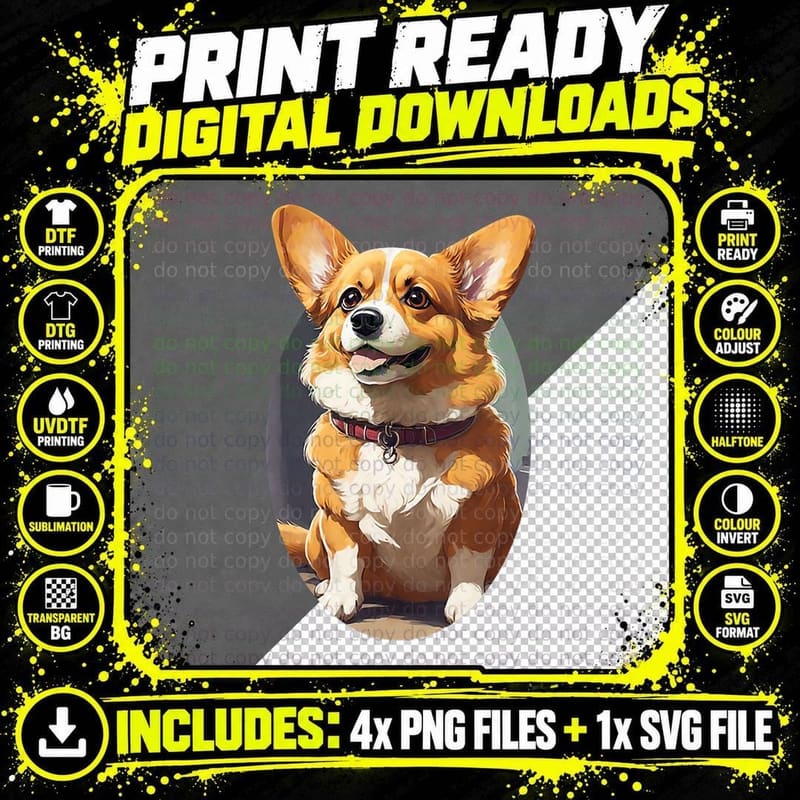 Digital Corgi Dog Illustration Painting T-Shirt Png SVG Digital Bundle