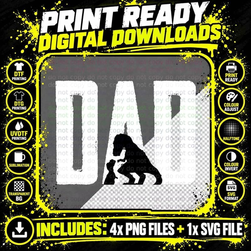 Dinosaur Father's Day T-Shirt, Dad Dinosaur Silhouette Png SVG Digital Bundle