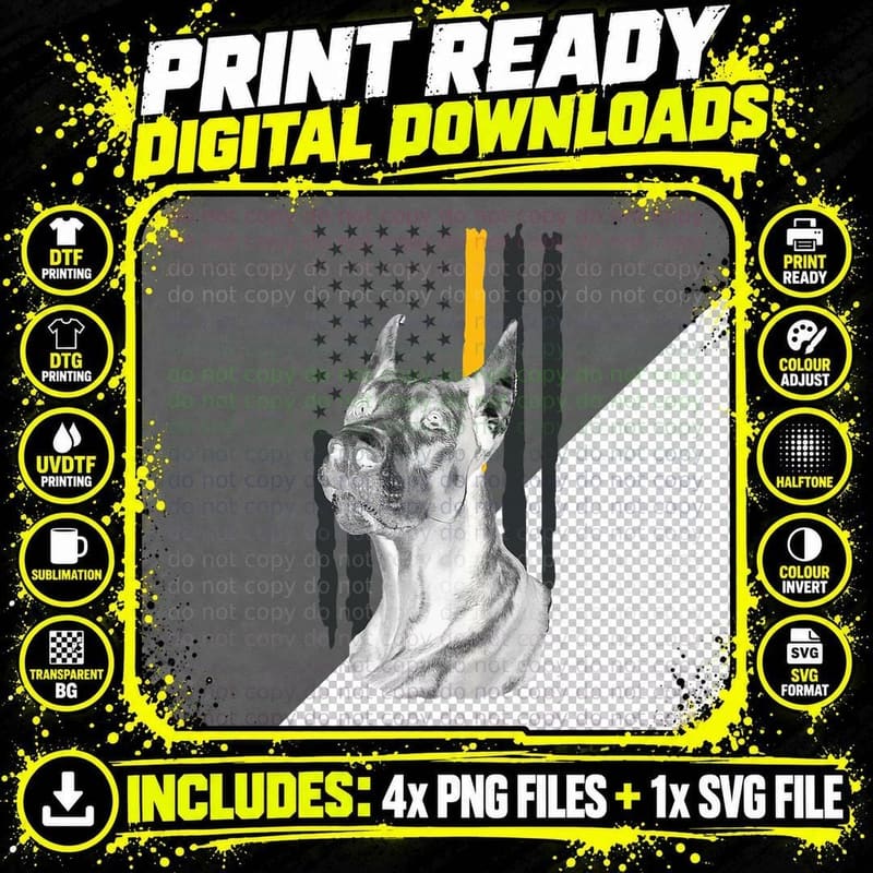 Doberman Police Dog Thin Blue Line T-Shirt Png SVG Digital Bundle