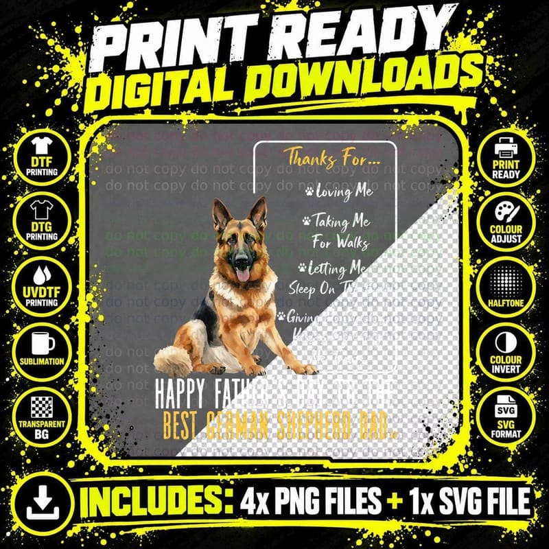 Dog Dad Happy Fathers Day to the Best German Shepherd Png SVG Digital Bundle