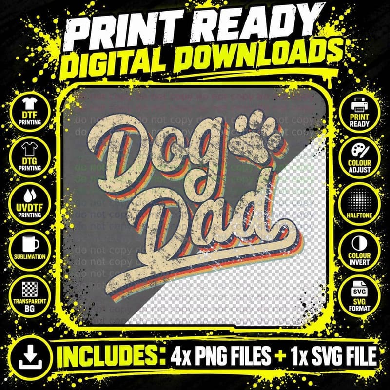 Dog Dad Retro Vintage T-Shirt, Father's Day Gift Png SVG Digital Bundle