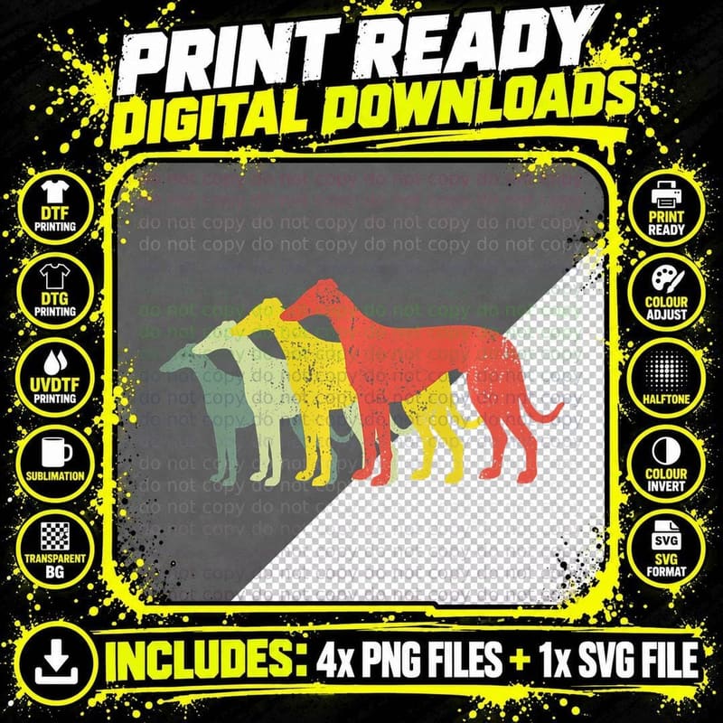 Dog Mom & Dad Silhouette, Vintage Greyhound Png SVG Digital Bundle