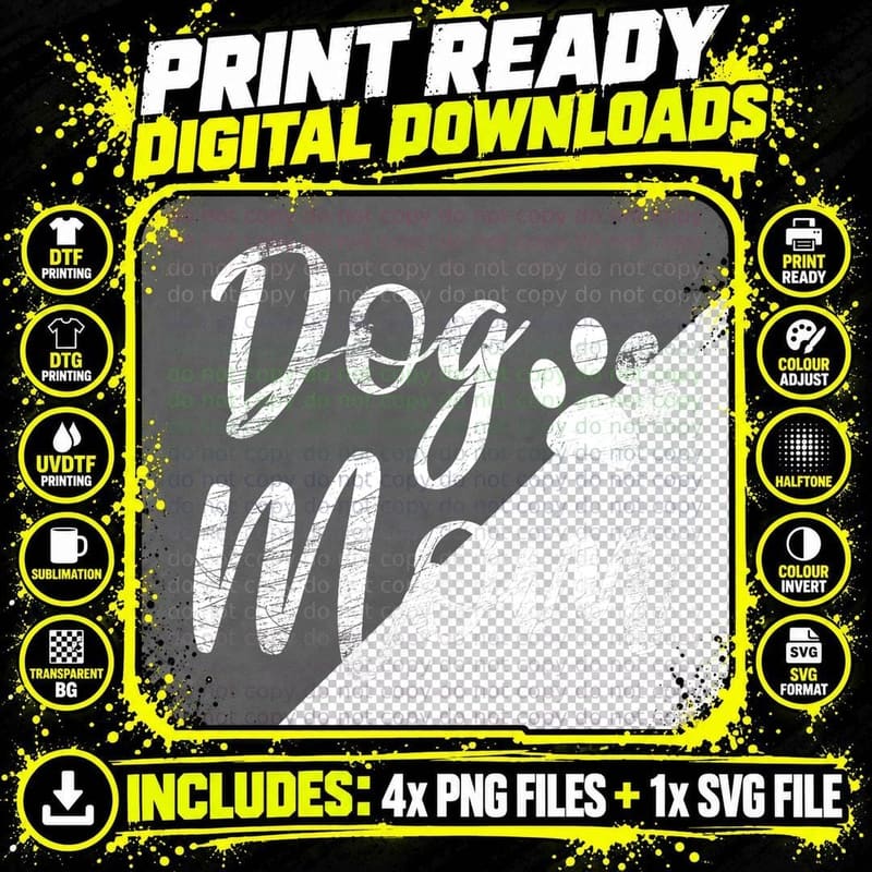 Dog Mom - Vintage Worn Design - Funny Dog Paw - T-Shirt Png SVG Digital Bundle