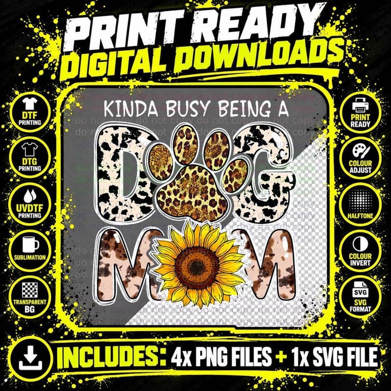 Dog Mom Leopard Sunflower T-Shirt, Animal Print Fashion Png SVG Digital Bundle