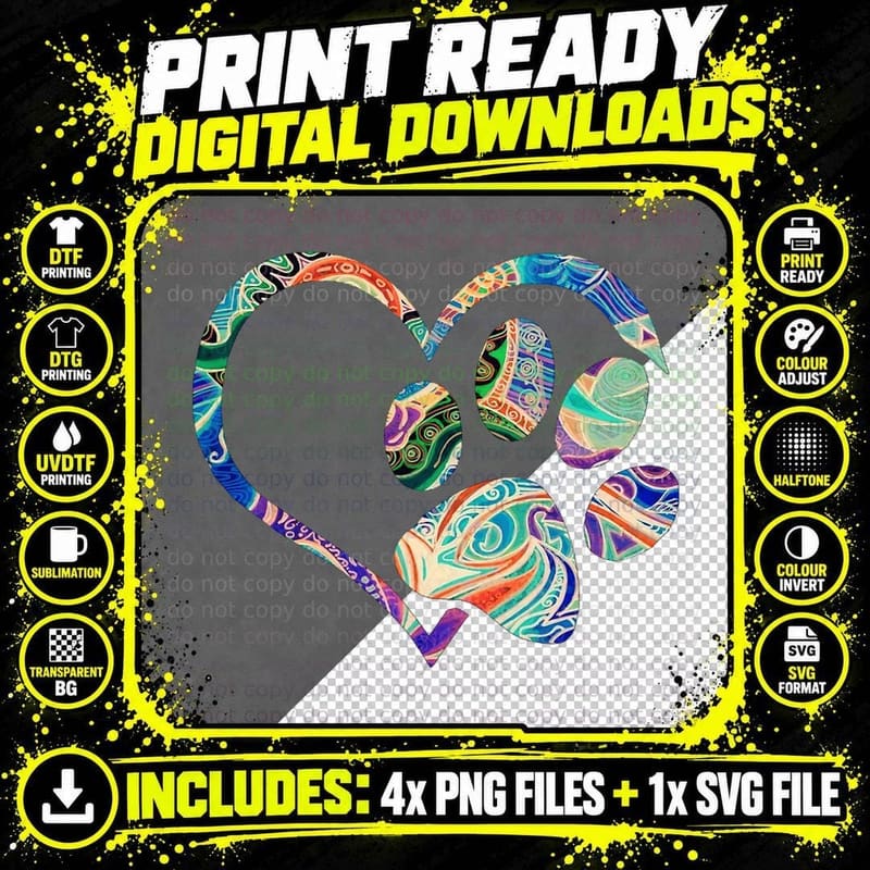 Dog Paw Print Tie Dye Rainbow T-Shirt Png SVG Digital Bundle