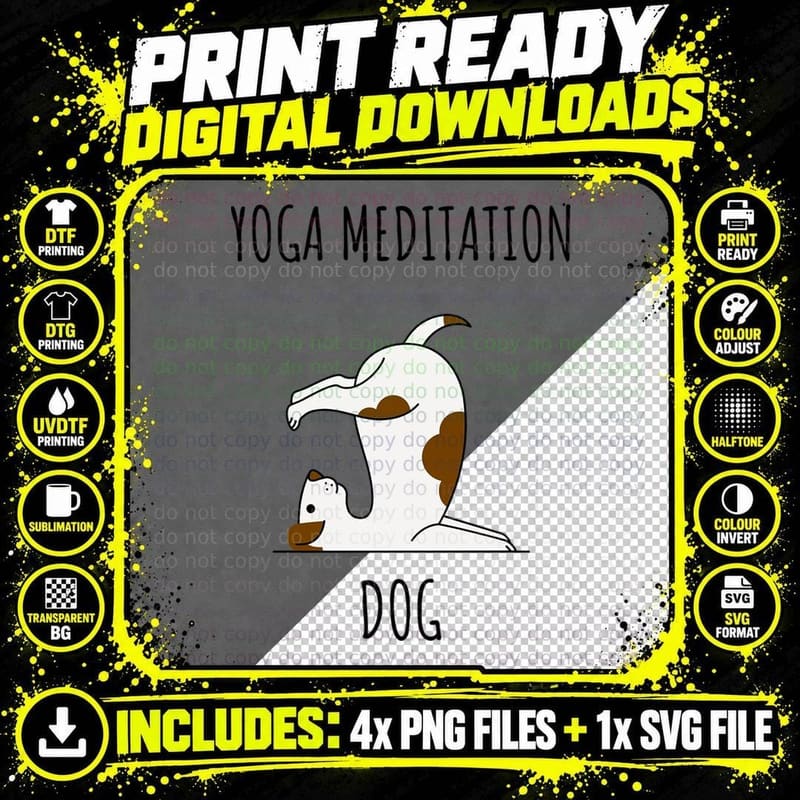 Dog Poses Yoga and Meditate T-Shirt Png SVG Digital Bundle