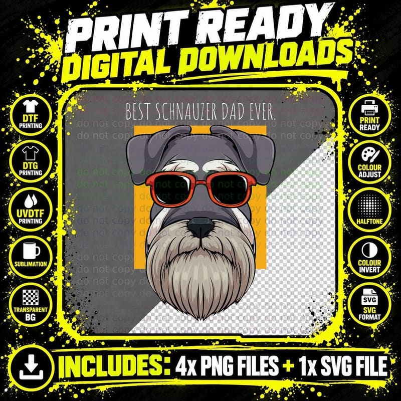 Dog Schnauzer Dad Watchdog Cynologist Father's Day Png SVG Digital Bundle