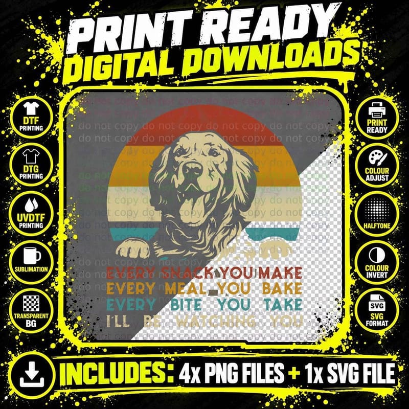 Dog Watching You T-Shirt, Retro Vintage Style Png SVG Digital Bundle