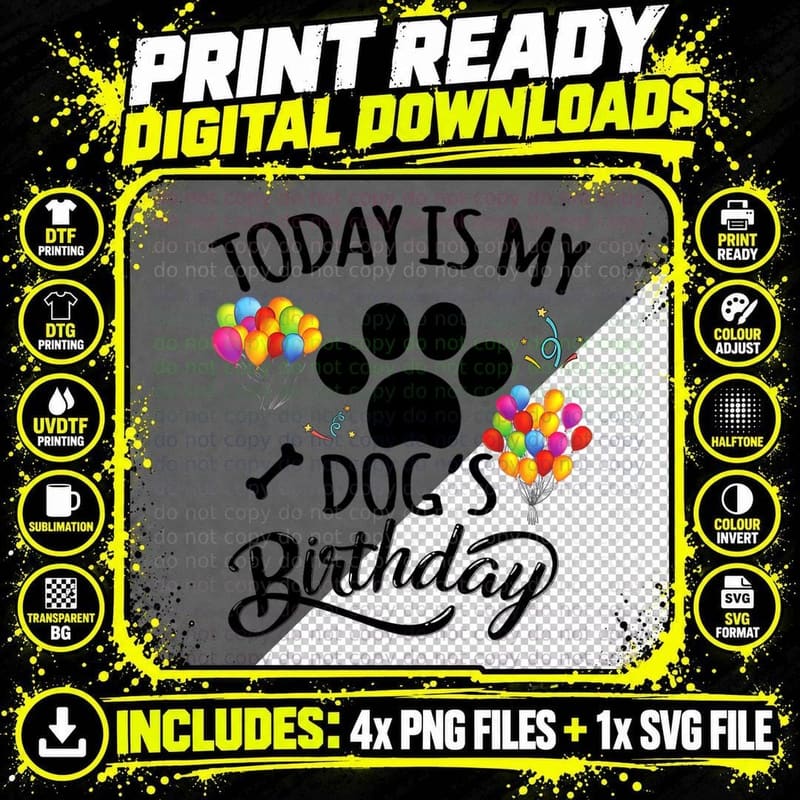Dog's Birthday T-Shirt, Pet Lover Apparel Png SVG Digital Bundle
