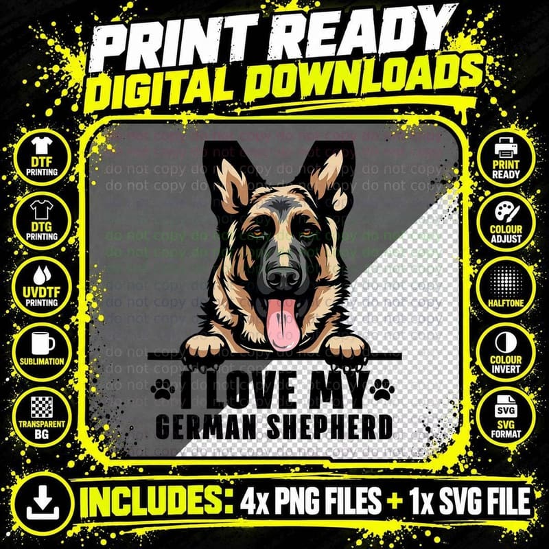 Dogs 365 I Love My German Shepherd Dog T-Shirt Png SVG Digital Bundle
