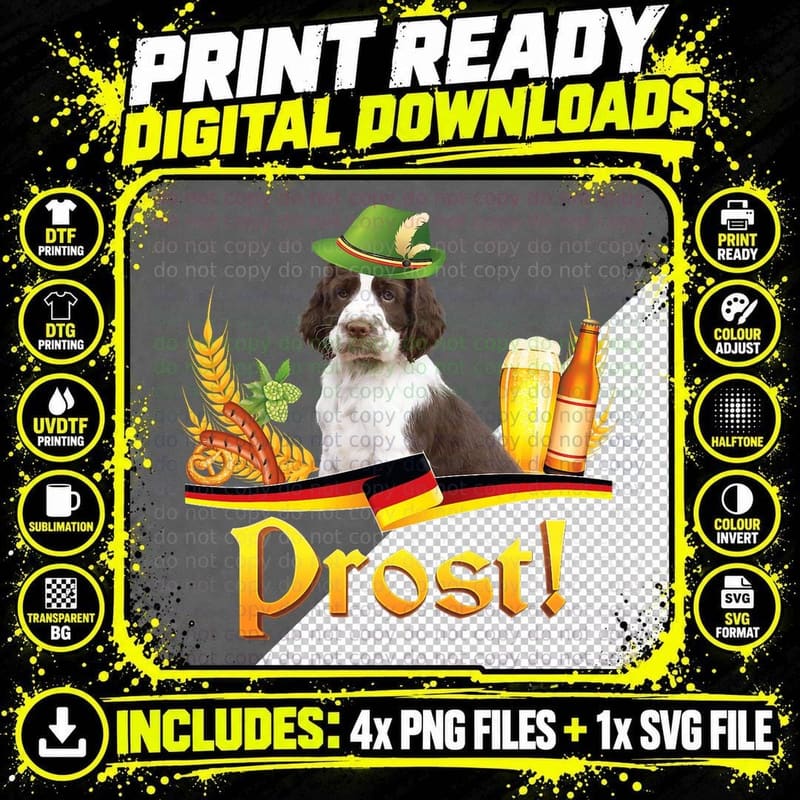 English Springer Spaniel Dog Beer Oktoberfest Prost Beer Png SVG Digital Bundle