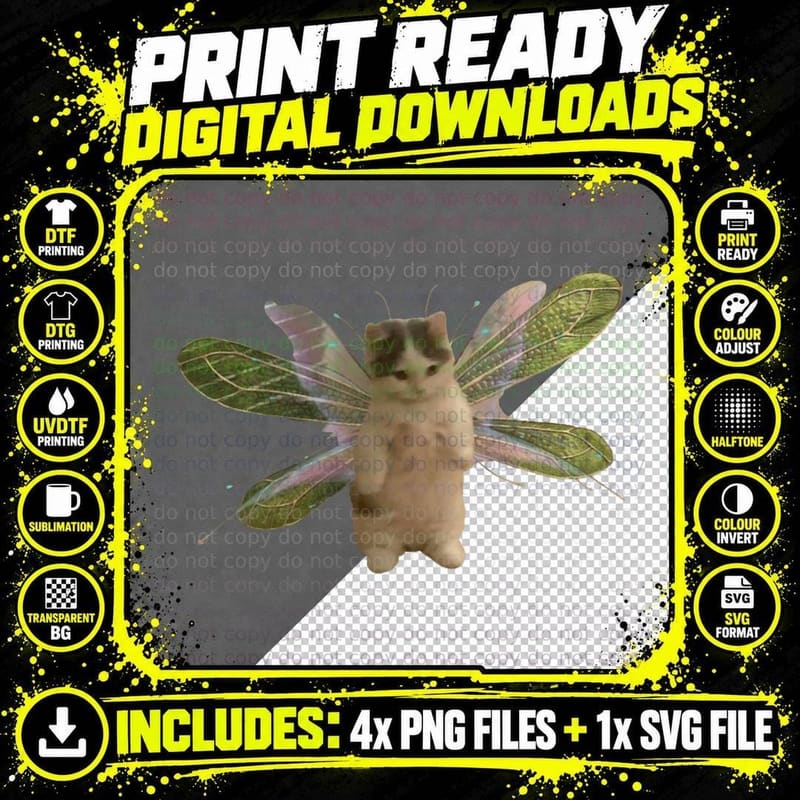 Fairy Kitten T-Shirt, Cute Cat with Wings Whimsical Png SVG Digital Bundle