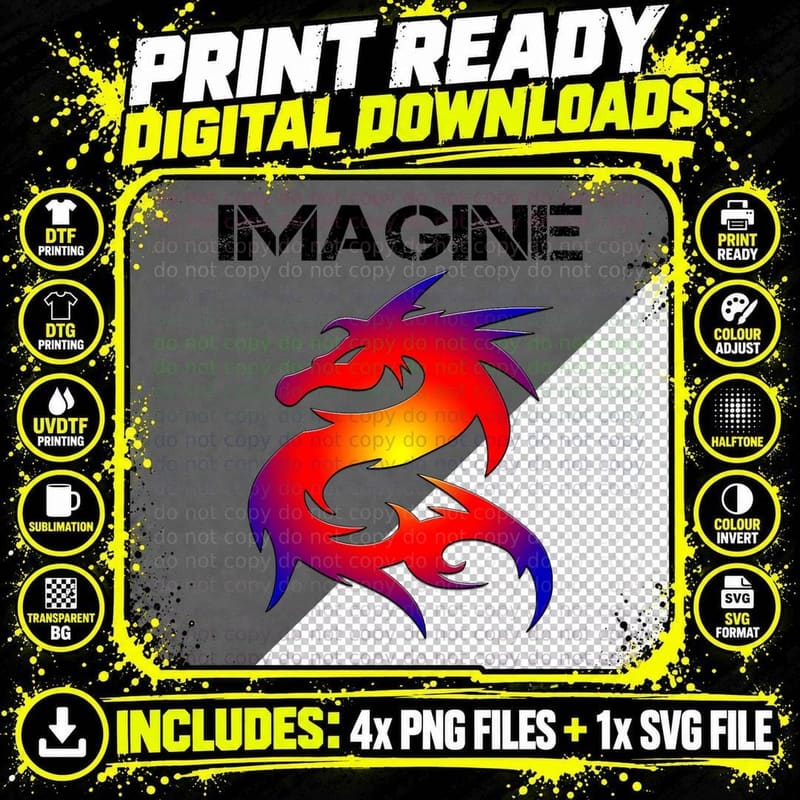 Fantasy Dragon Style T-Shirt, White, Cool Fantasy Art Png SVG Digital Bundle