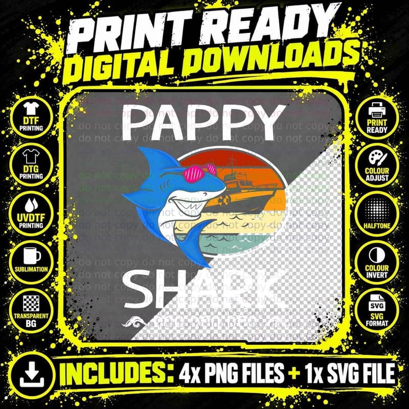 Father's Day Grandpa Shark T-Shirt, Retro Summer Vibes Png SVG Digital Bundle