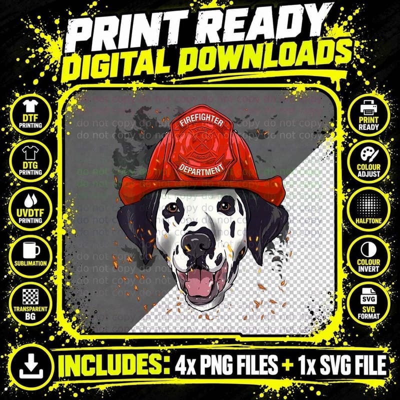 Firefighter Dalmatian Fire Department T-Shirt Png SVG Digital Bundle
