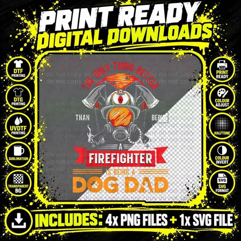 Firefighter Dog Dad T-Shirt, Patriotic Apparel Png SVG Digital Bundle