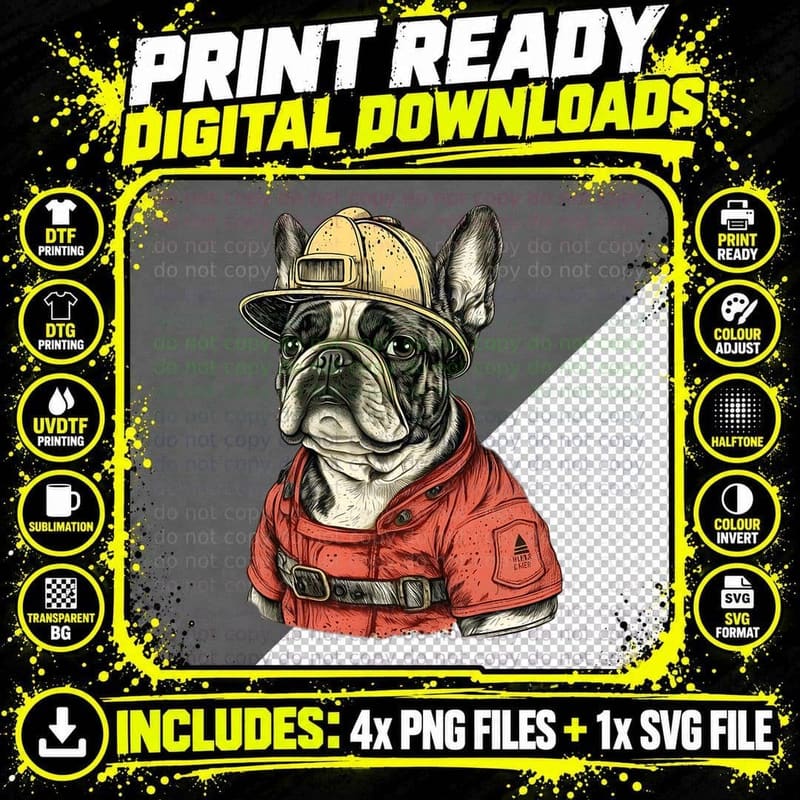 Firefighter Dog T-Shirt, French Bulldog Dad Png SVG Digital Bundle