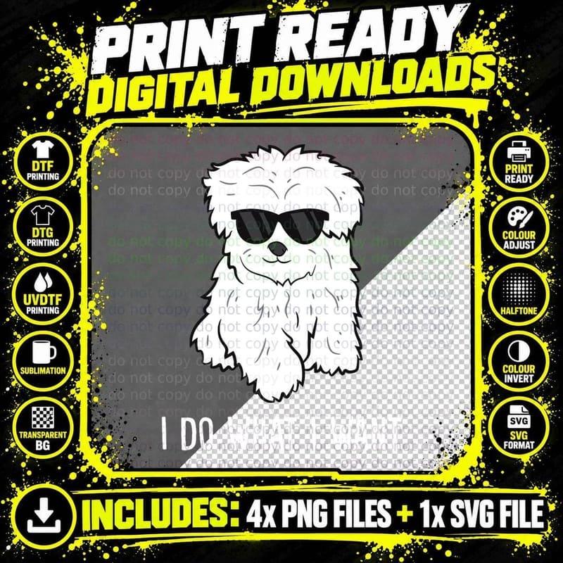 Fluffy Dog Wearing Sunglasses T-Shirt, Pet Lover Apparel Png SVG Digital Bundle