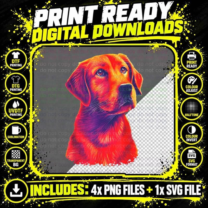 Fox Red Labrador Retriever T-Shirt, Pop Art Style Png SVG Digital Bundle