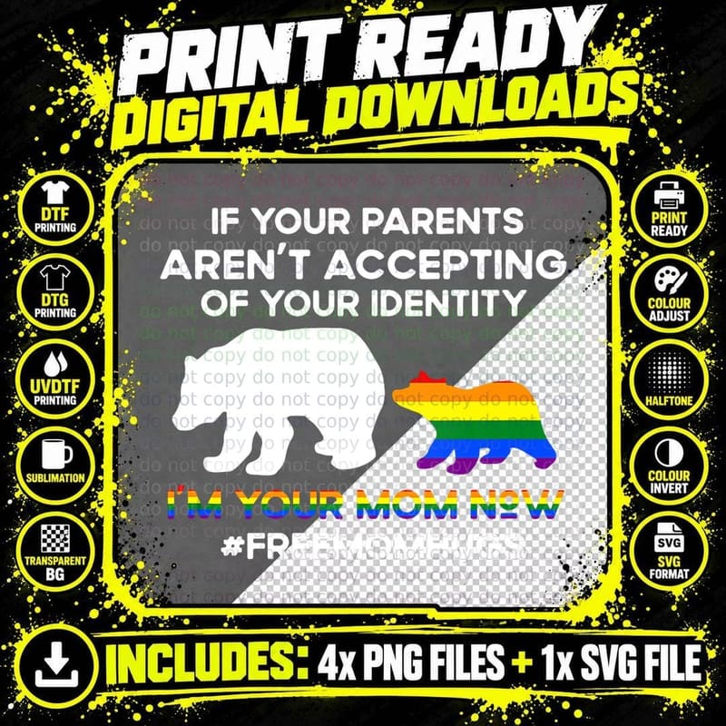 Free Mom Hugs Lgbt Pride Funnys Mama Bear Lgbt Month Png SVG Digital Bundle