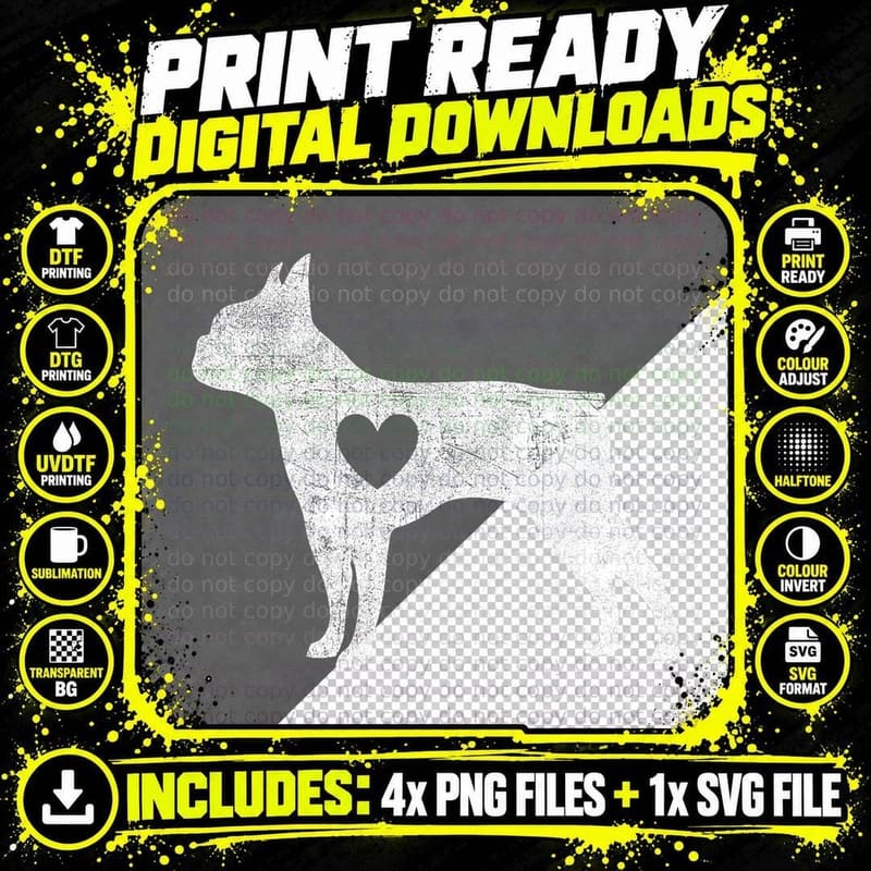 French Bulldog Heart Silhouette T-Shirt Png SVG Digital Bundle