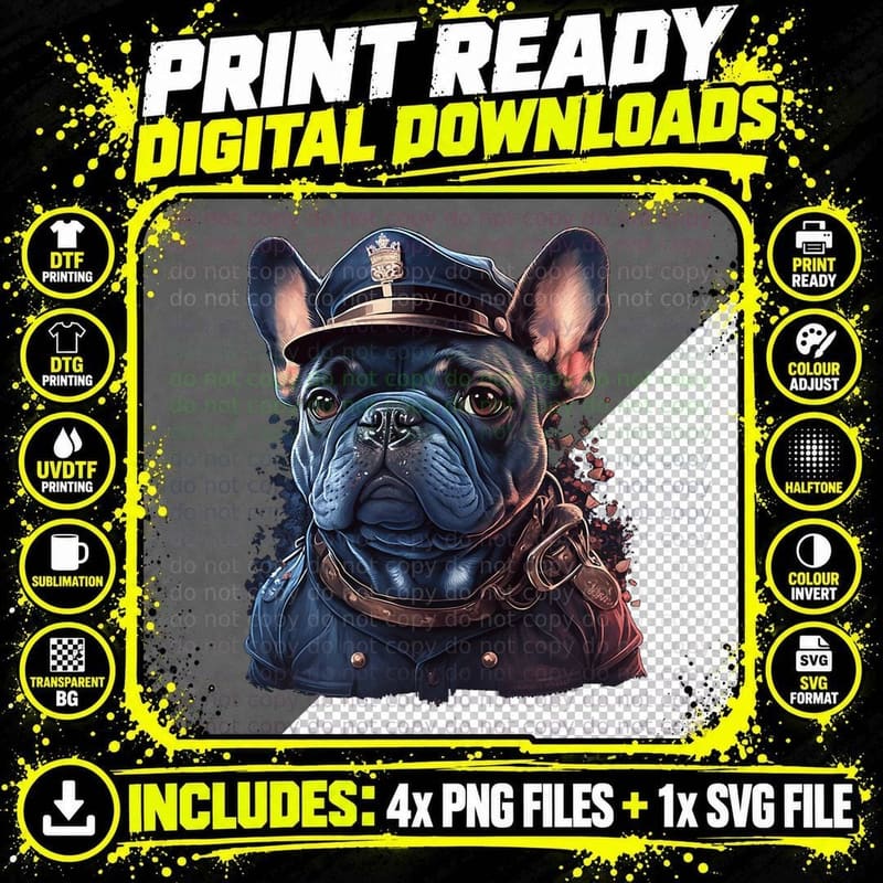 French Bulldog Police Officer Hat T-Shirt Png SVG Digital Bundle