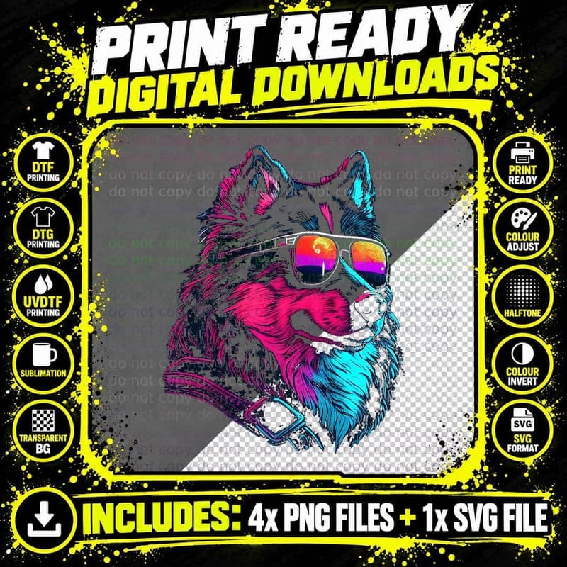Funny Alaskan Malamute Dog Owner Vaporwave Notorious DJ Png SVG Digital Bundle