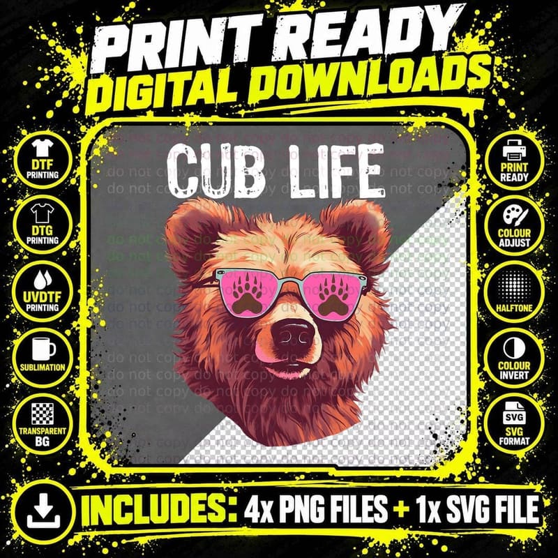 Funny Bear Cub Mama Bear Brown Mom Daughter Kids Girls Png SVG Digital Bundle
