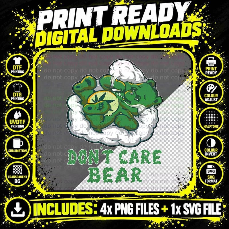 Funny Bear Smoking Weed T-Shirt, 420 Stoner Gift Png SVG Digital Bundle