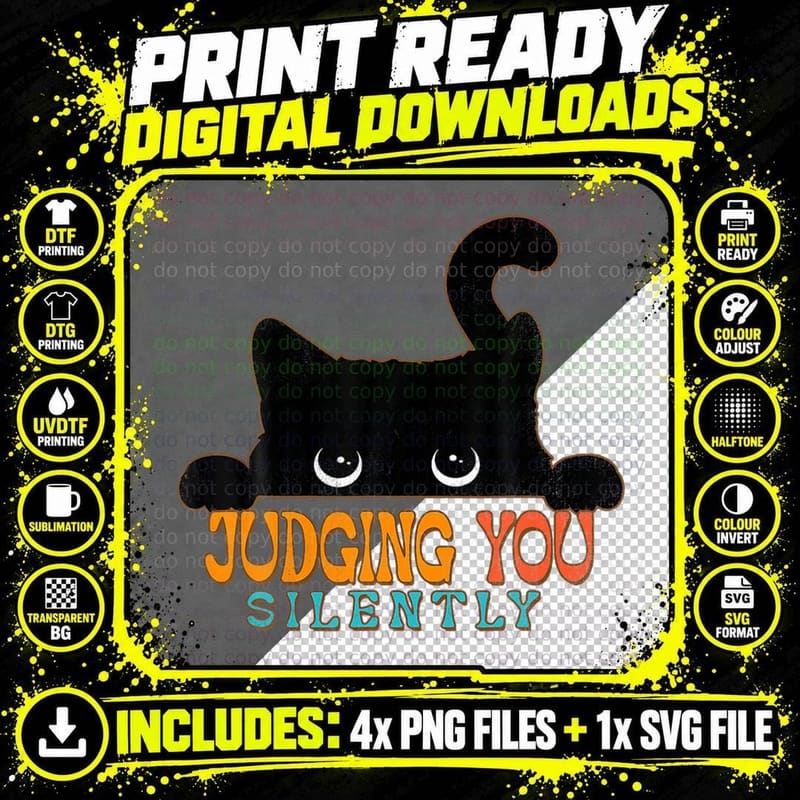 Funny Black Cat Judging You Silently T-Shirt Png SVG Digital Bundle