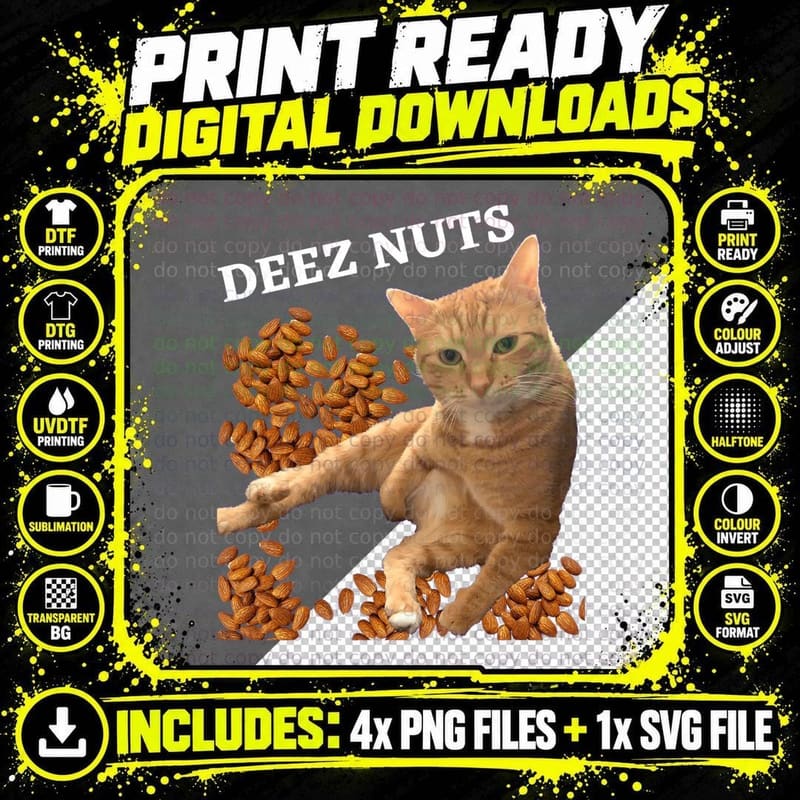 Funny Cat Deez Nuts Joke T-Shirt, Pet Lover Apparel, Cats Png SVG Digital Bundle