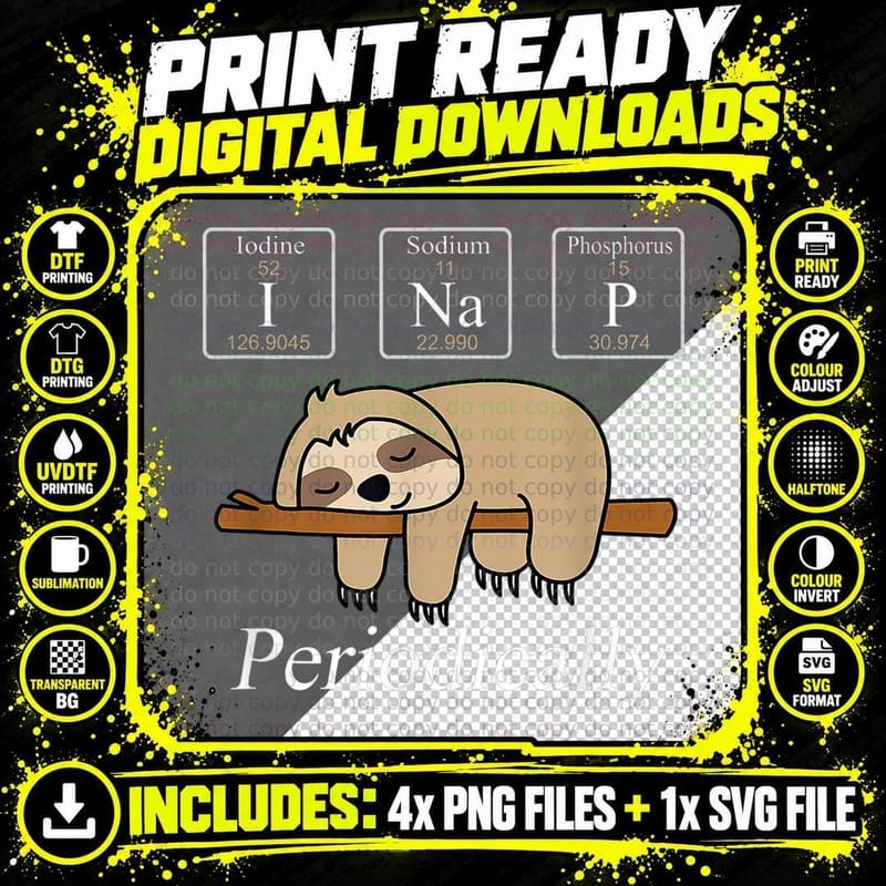 Funny Chemistry Nerdy Lazy Sloth T-Shirt, Science Humor Png SVG Digital Bundle