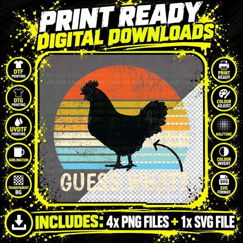 Funny Chicken Butt T-Shirt, Retro Farm Joke Png SVG Digital Bundle