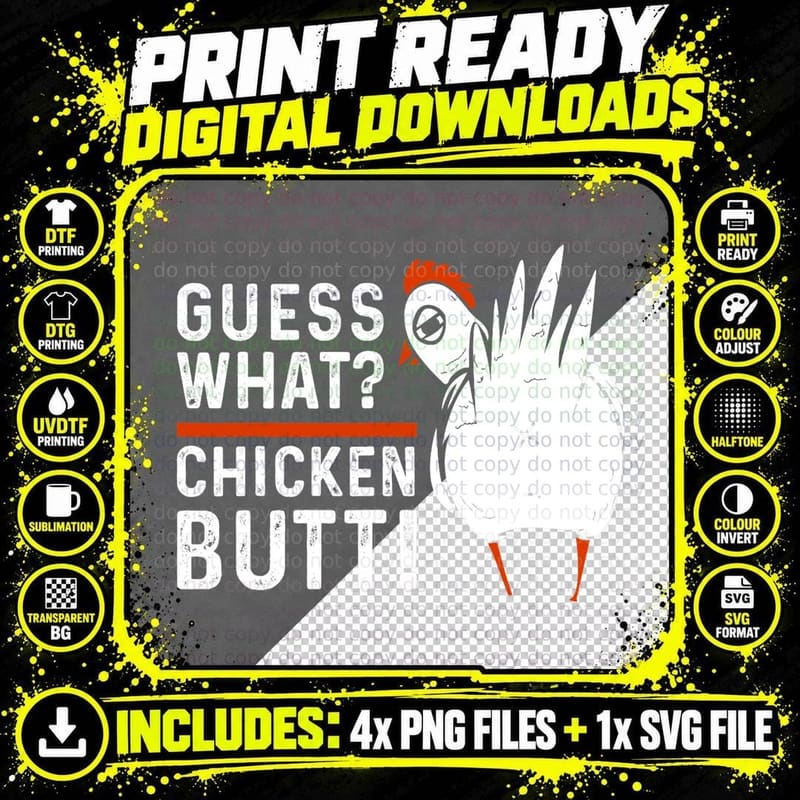 Funny Chicken Butt T-Shirt, White Design Png SVG Digital Bundle
