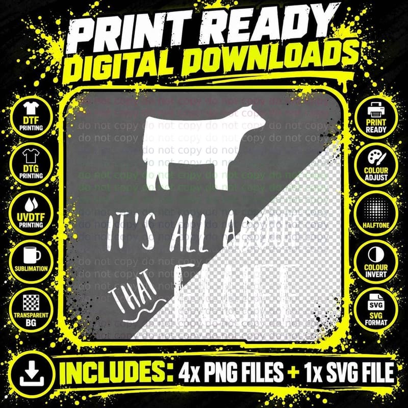 Funny Cow Showing T-Shirt, Fluffy Farm Animal Humor Png SVG Digital Bundle
