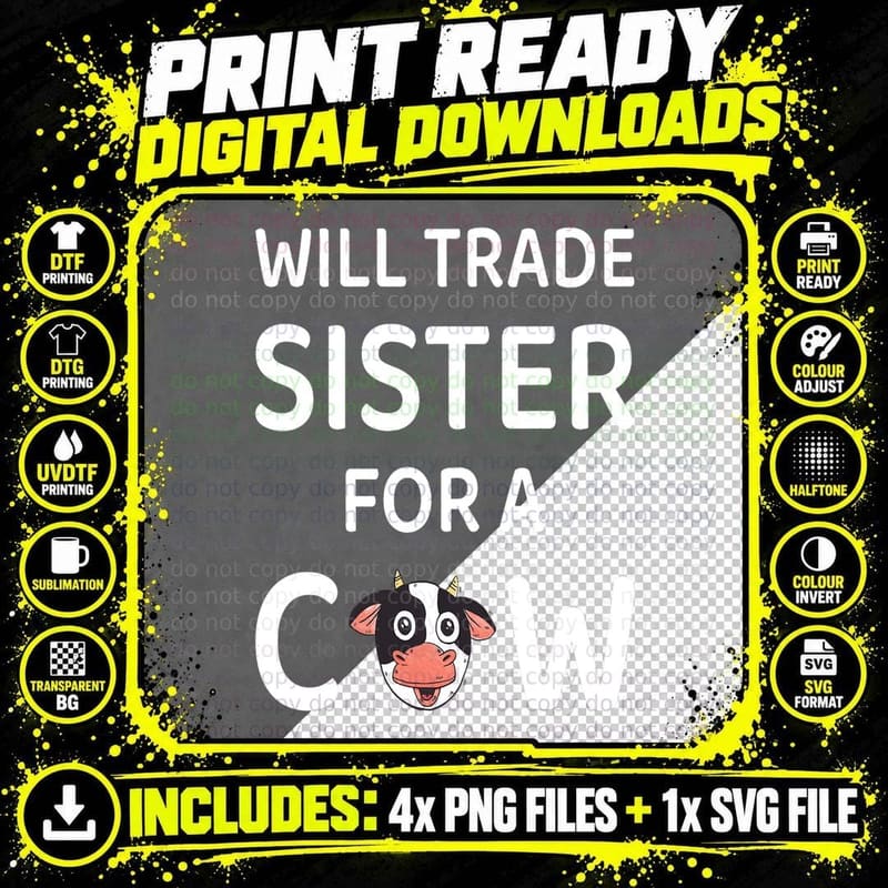 Funny Cow T-Shirt, Sibling Humor, Pet Lover Apparel Png SVG Digital Bundle