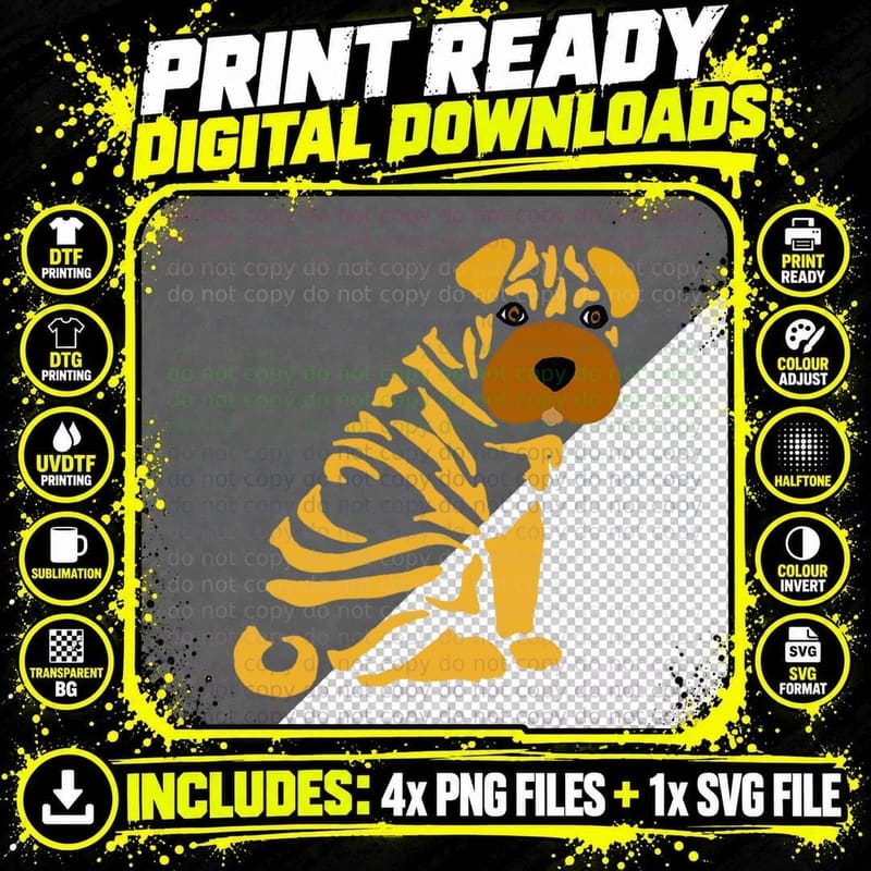 Funny Cute Shar Pei Puppy Dog Abstrat T-Shirt Png SVG Digital Bundle