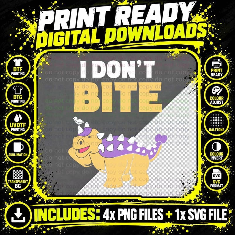 Funny Dinosaur Ankylosaurus I Don't Bite T-Shirt, White Png SVG Digital Bundle