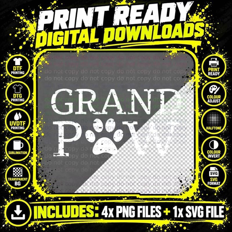 Funny Dog Grand Paw Doggy Puppy Lover Grandpa Vintage Png SVG Digital Bundle